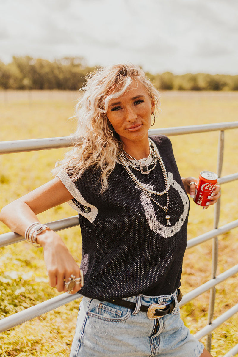The Kaiya Horseshoe Sweater Vest in Navy