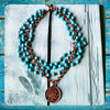 Blue Turquoise Collar-Length Necklace with Indian Head Coin 114E