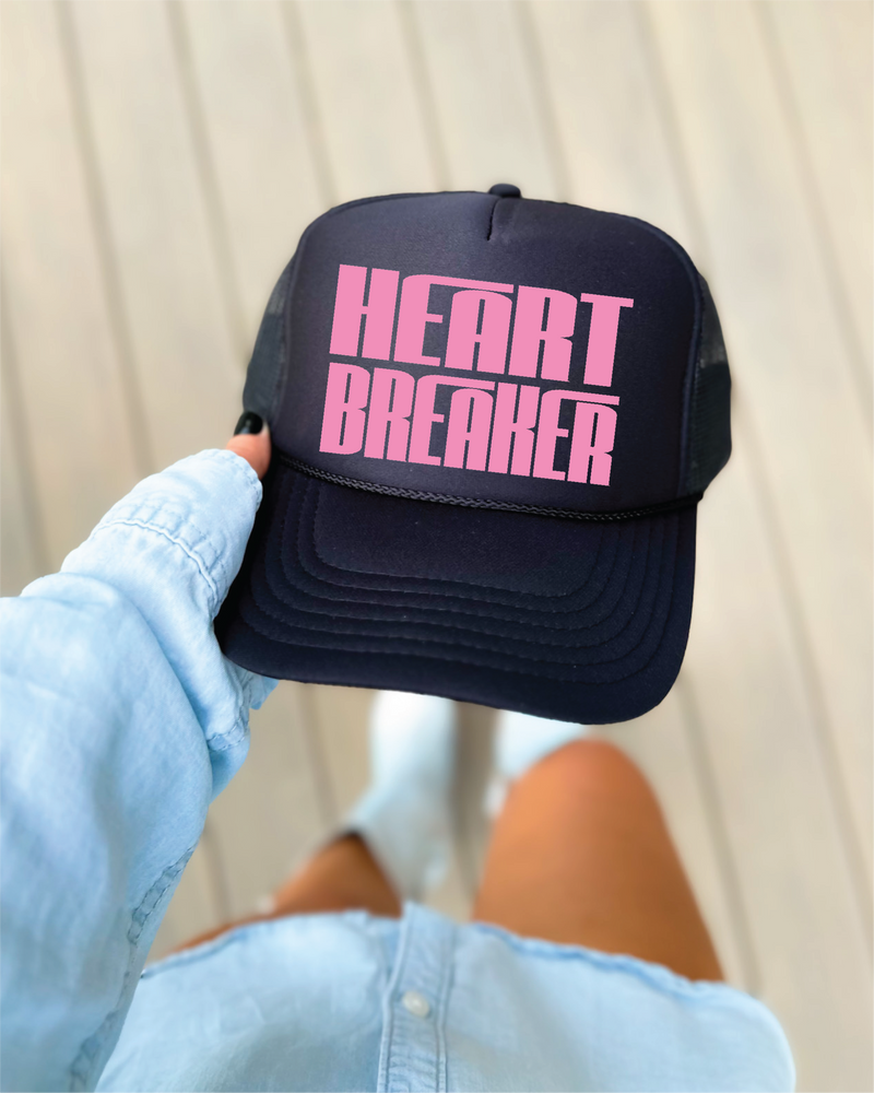 Heart Breaker DTF Printed Black Trucker Hat