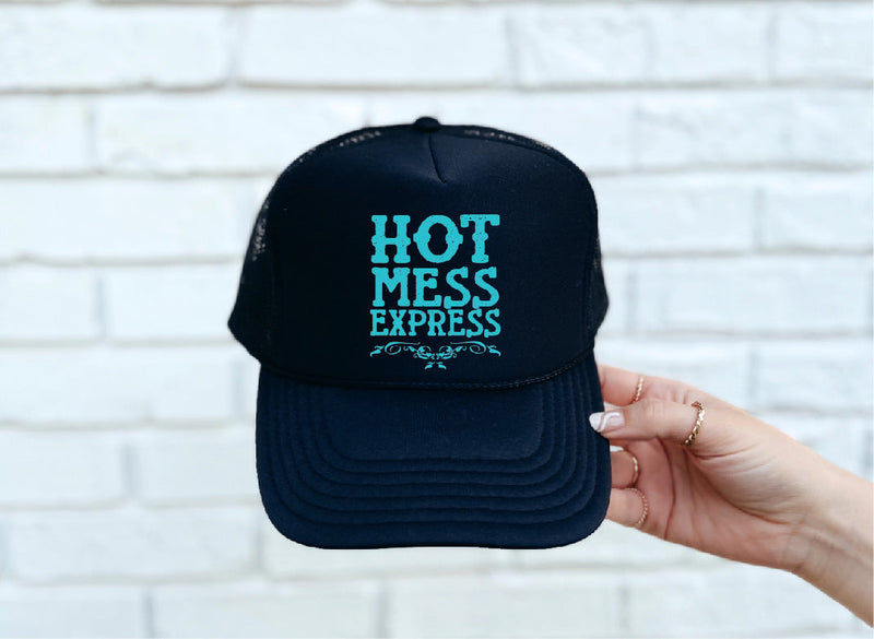 Hot Mess Express DTF Printed Black Trucker Hat
