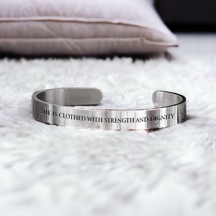 Scripture Bangle: She Is Clothed In Strength and Dignity