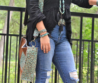 **Embossed Leather Crossbody Strap in Cowboy Turquoise 400j
