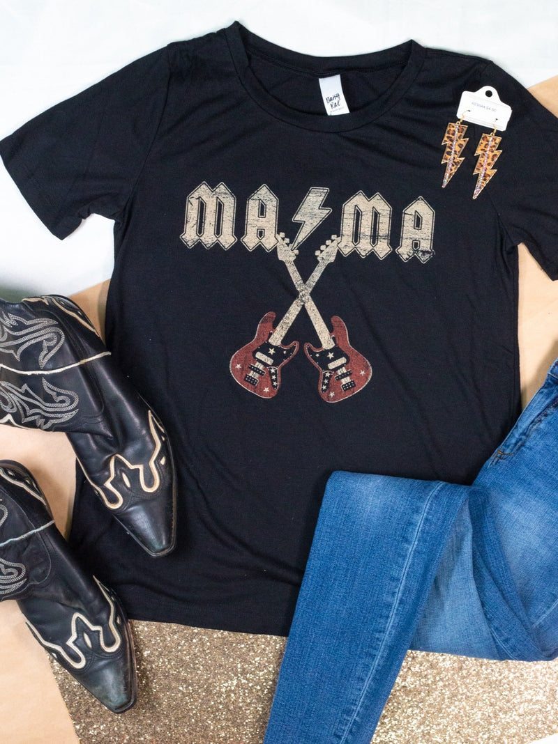 Rock n' Roll Mama on Black Crewneck Tee