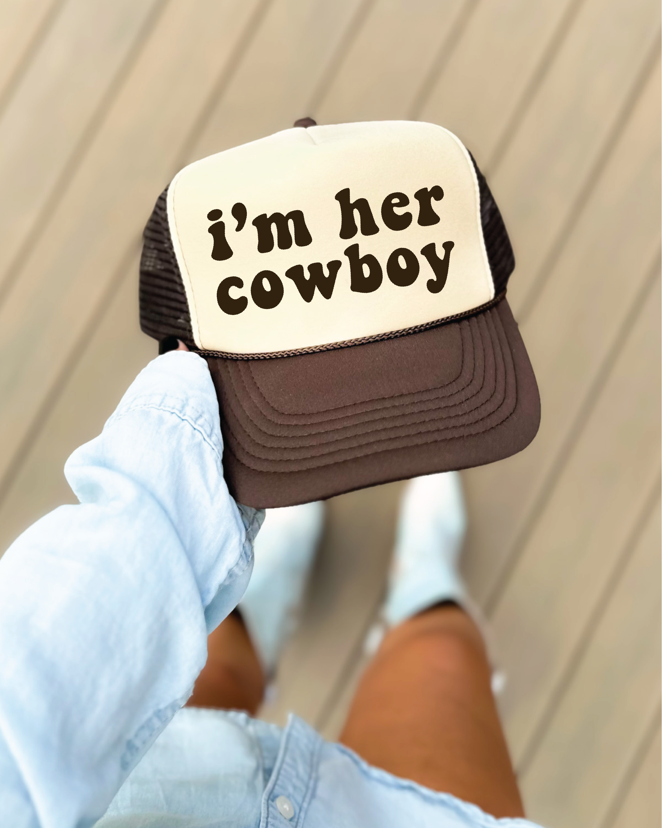 I'm The Cowboy DTF Printed Brown & Tan Trucker Hat