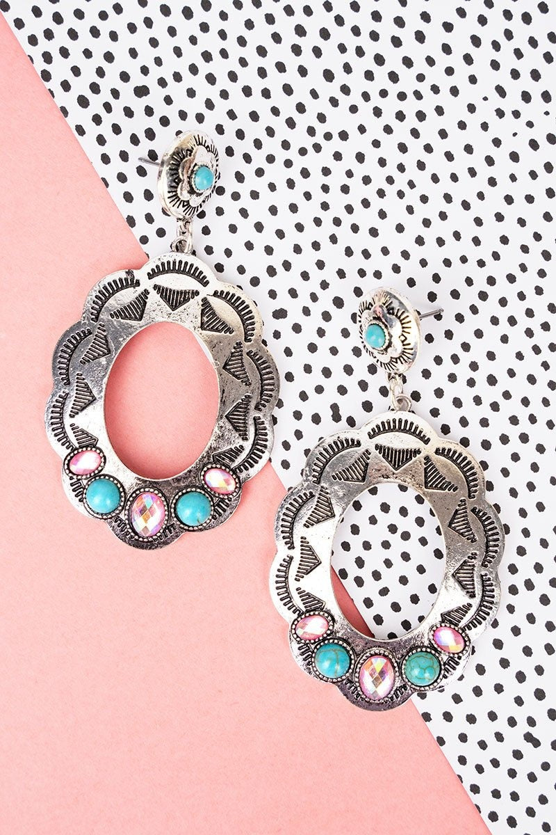 Penelope Pass Pink and Turquoise Silvertone Earrings