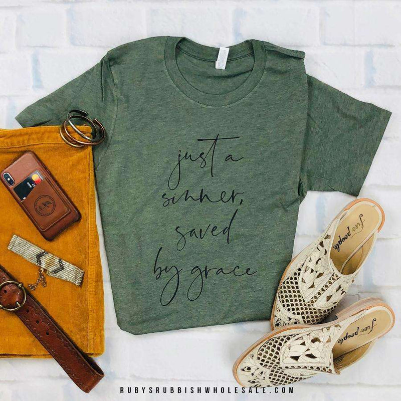 Just a Sinner Saved By Grace | Christian T-Shirt | Ruby’s Rubbish®