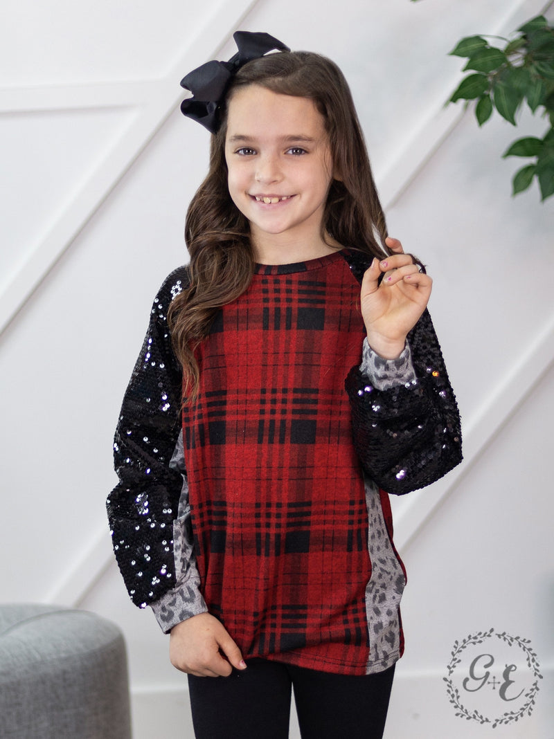 Girls' I'm a Diva Raglan Balloon Long Sleeve with Sequins, Plaid