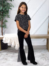 Girls Diva on the Mic Sequins Flare Pants, Black Velvet