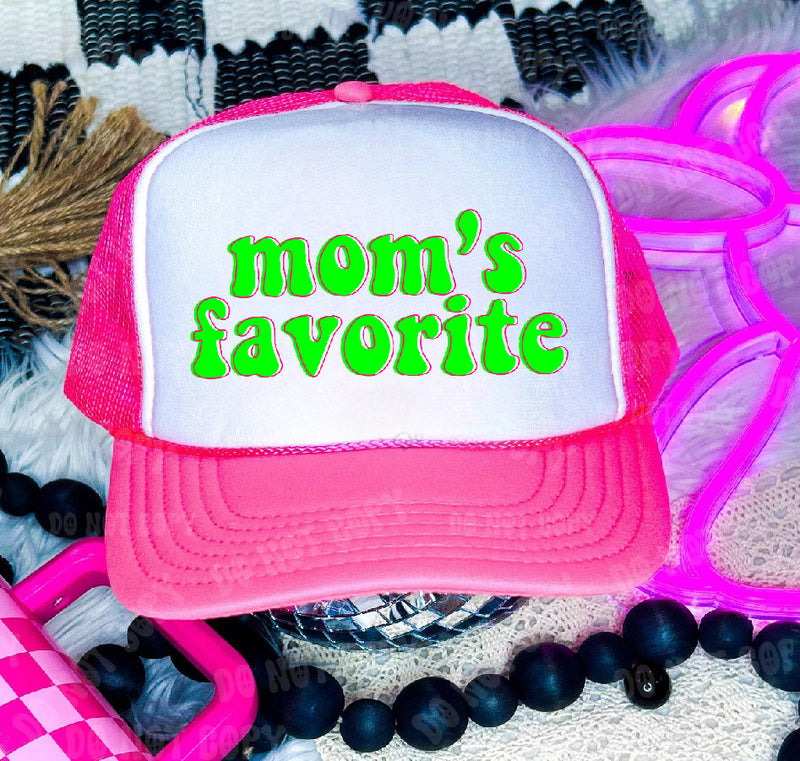 Mom's Favorite DTF Printed Neon Pink & White Trucker Hat