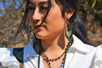 **Leather Double Stacked Earrings-Turquoise Navajo 203m