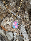 Pink Dahlia Teardrop Gold Chain Necklace