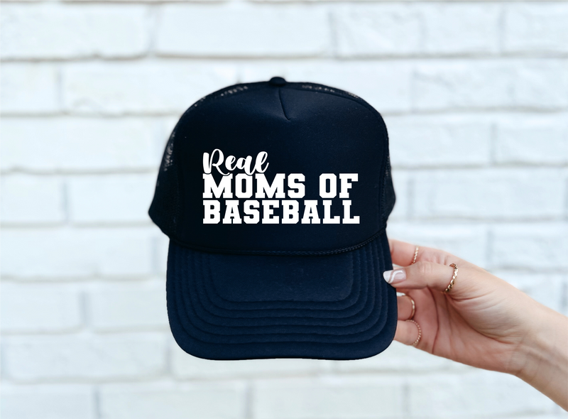 Real Moms of Baseball DTF Printed Black Trucker Hat