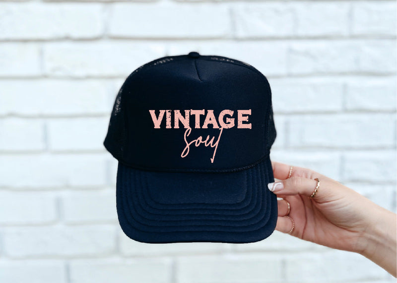 Vintage Soul DTF Printed Black Trucker Hat