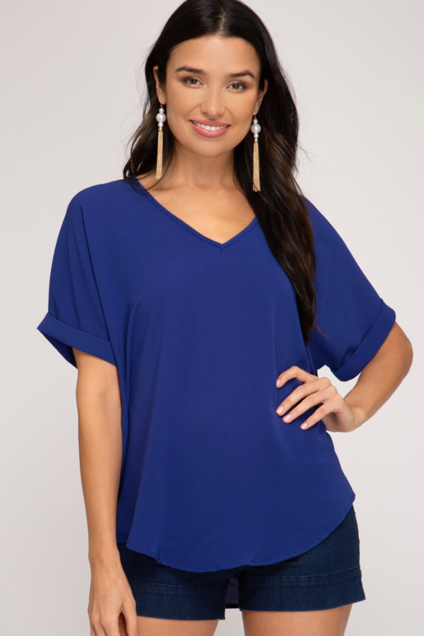 Drop Shoulder V Neck