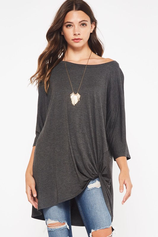 Side Knot Hem Long Sleeve Top-Tops-Wild Child & Rebel Soul Boutique