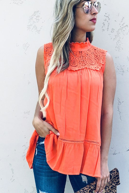 Lace Trim Sleeveless Top-Tops-Wild Child & Rebel Soul Boutique