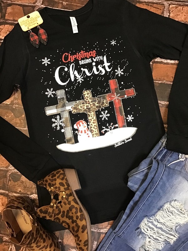 Christmas Begins With Christ Graphic Tee-Graphic Tee-Wild Child & Rebel Soul Boutique