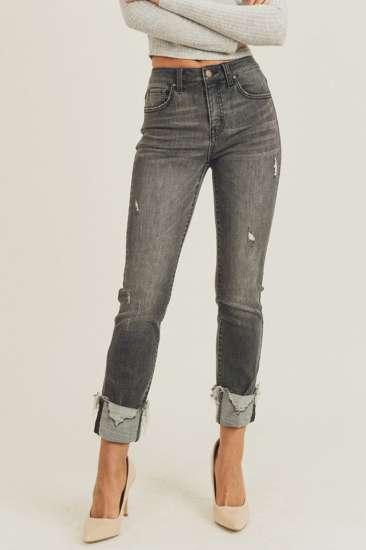 Fall Is Calling Cuffed Jeans - Dark Grey-Clothing-Wild Child & Rebel Soul Boutique