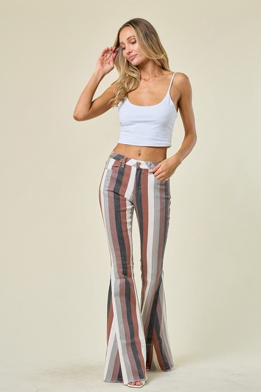 Brown Multi Striped Flares