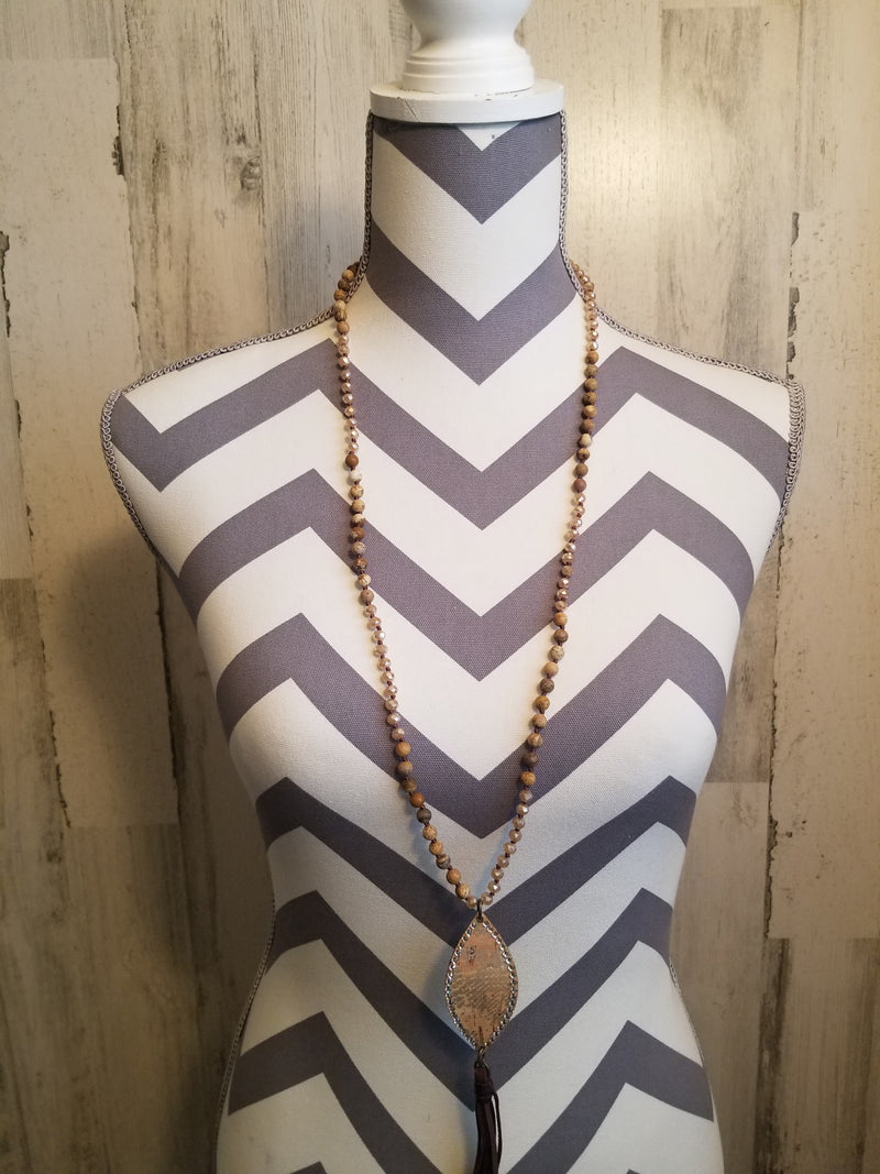 Brown Tassel Long Necklace with Leather Accent-Jewelry-Wild Child & Rebel Soul Boutique