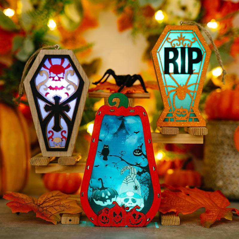 Halloween Decoration Wooden Hanging Ornaments with Light
