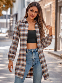 Plaid Collared Neck Single-Breasted Tie Back Jacket