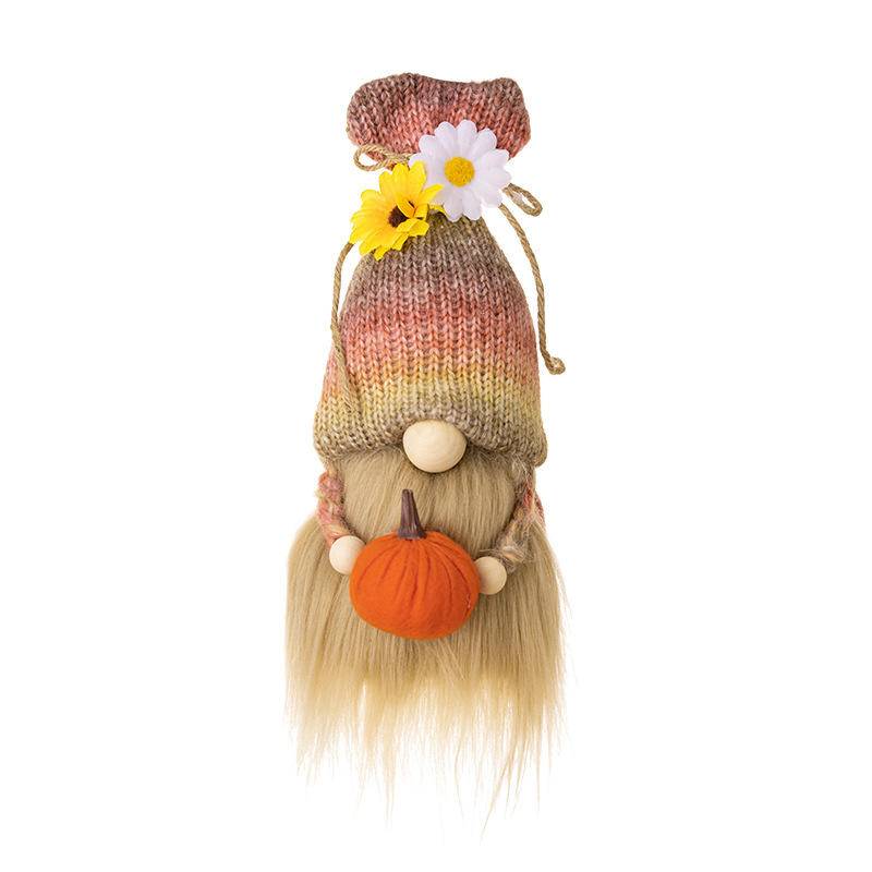 Thanksgiving Harvest Gnome Ornaments Holding A Pumpkin