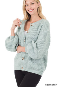Baloon Sleeve Button Front Cardigan