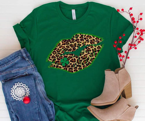 St Patty's Day Leopard Lips Graphic Tee-Graphic Tees-Wild Child & Rebel Soul Boutique