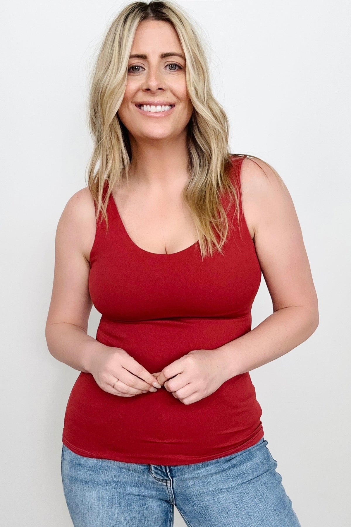 FawnFit Scoop Neck Ribbed Tank Bodysuit with Built In Bra