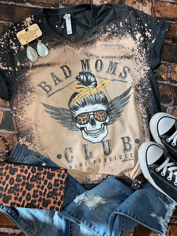 Distressed Bad Mom's Club-Graphic Tee-Wild Child & Rebel Soul Boutique