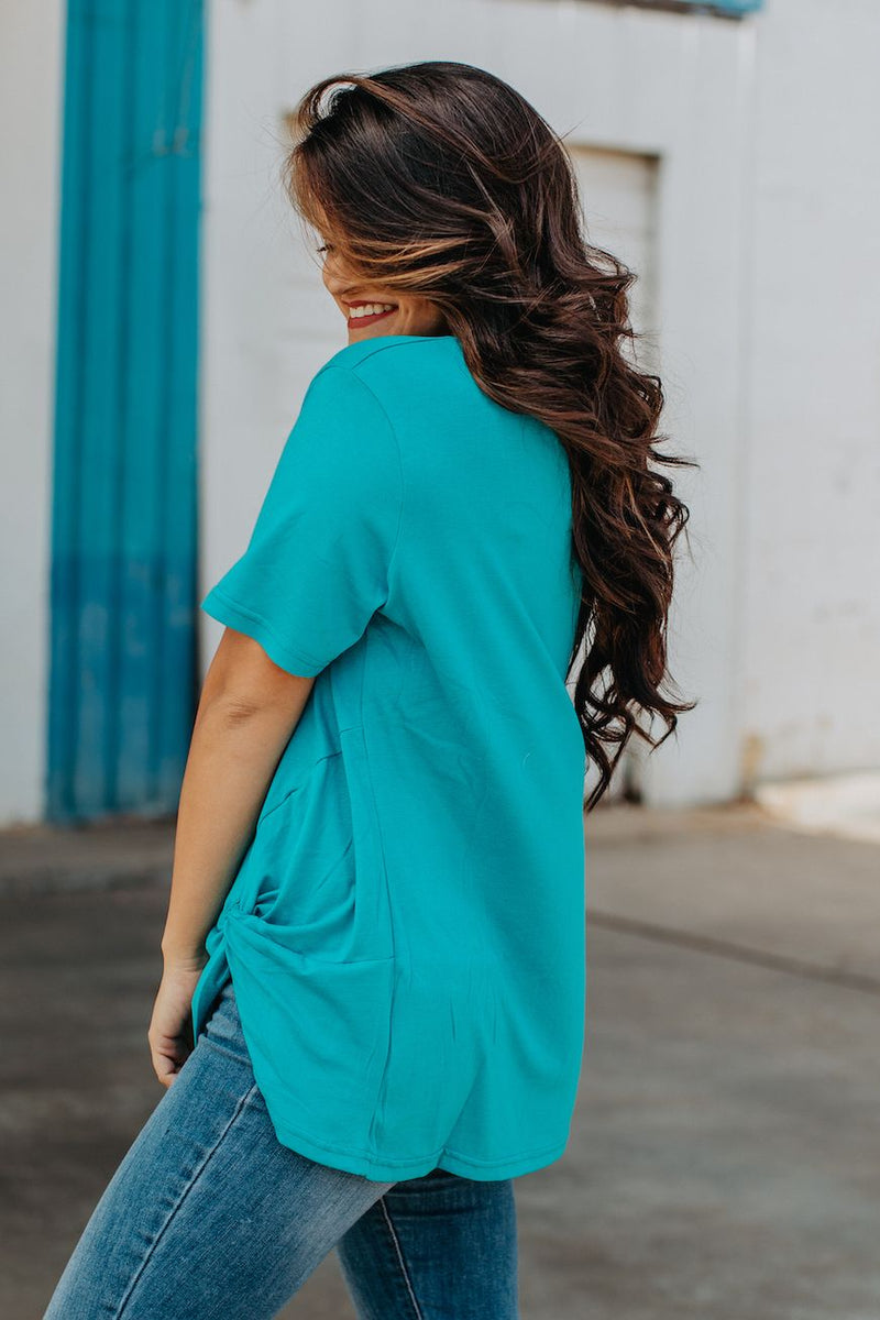 Basic Scoop Neck Tee with Side Knot