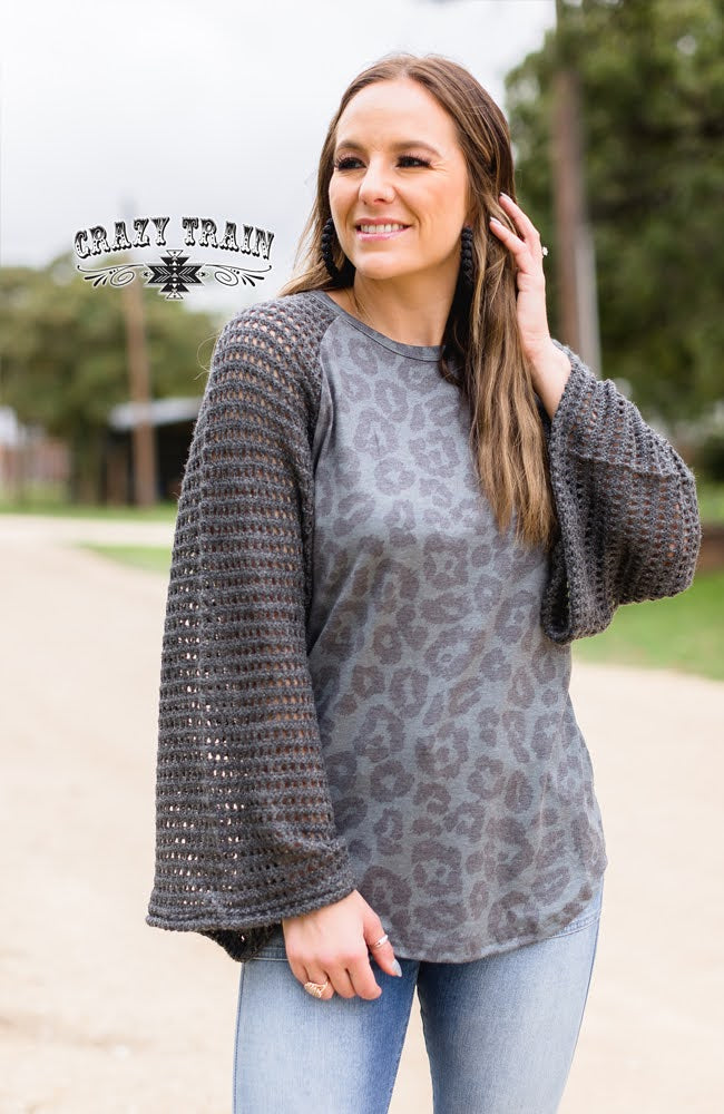 Charcoal Boho Bell Sleeve Top-Tops-Wild Child & Rebel Soul Boutique