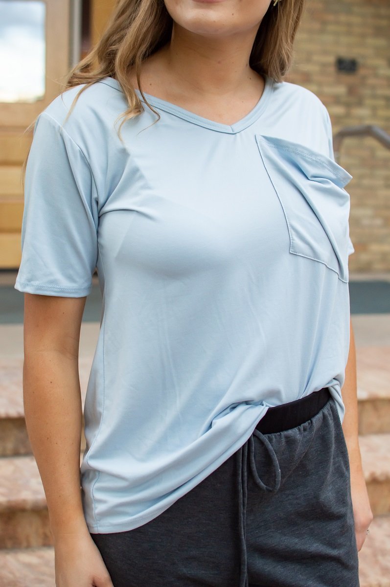Copy of Slouchy Pocket Tee | Ice Blue-T-Shirt-Wild Child & Rebel Soul Boutique