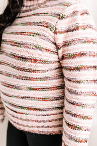 Mock Neck Knit Sweater In Multi Color Stripes