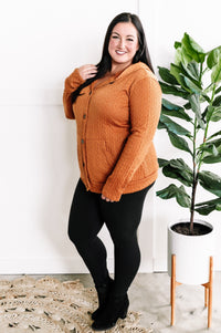 Cable Knit Hooded Cardigan In Burnt Orange