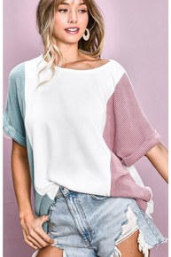 Ribbed Knit Color Block Top