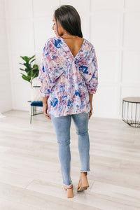 Fabled in Floral Draped Peplum Top in Blue