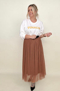 Mesh Pleated Maxi Skirt