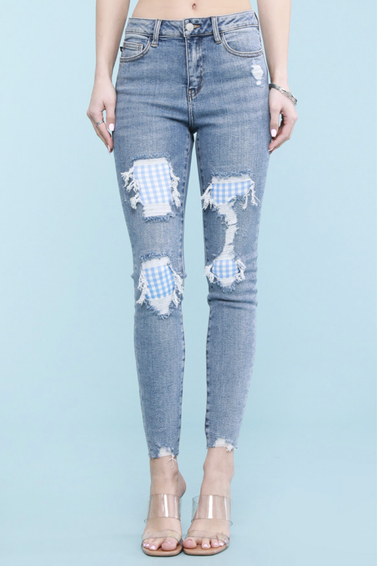 Sweet Summer Gingham Judy Blue Skinnies-Jeans-Wild Child & Rebel Soul Boutique