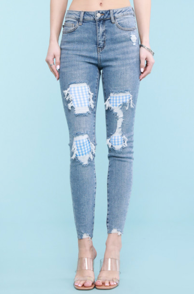 Sweet Summer Gingham Judy Blue Skinnies-Jeans-Wild Child & Rebel Soul Boutique