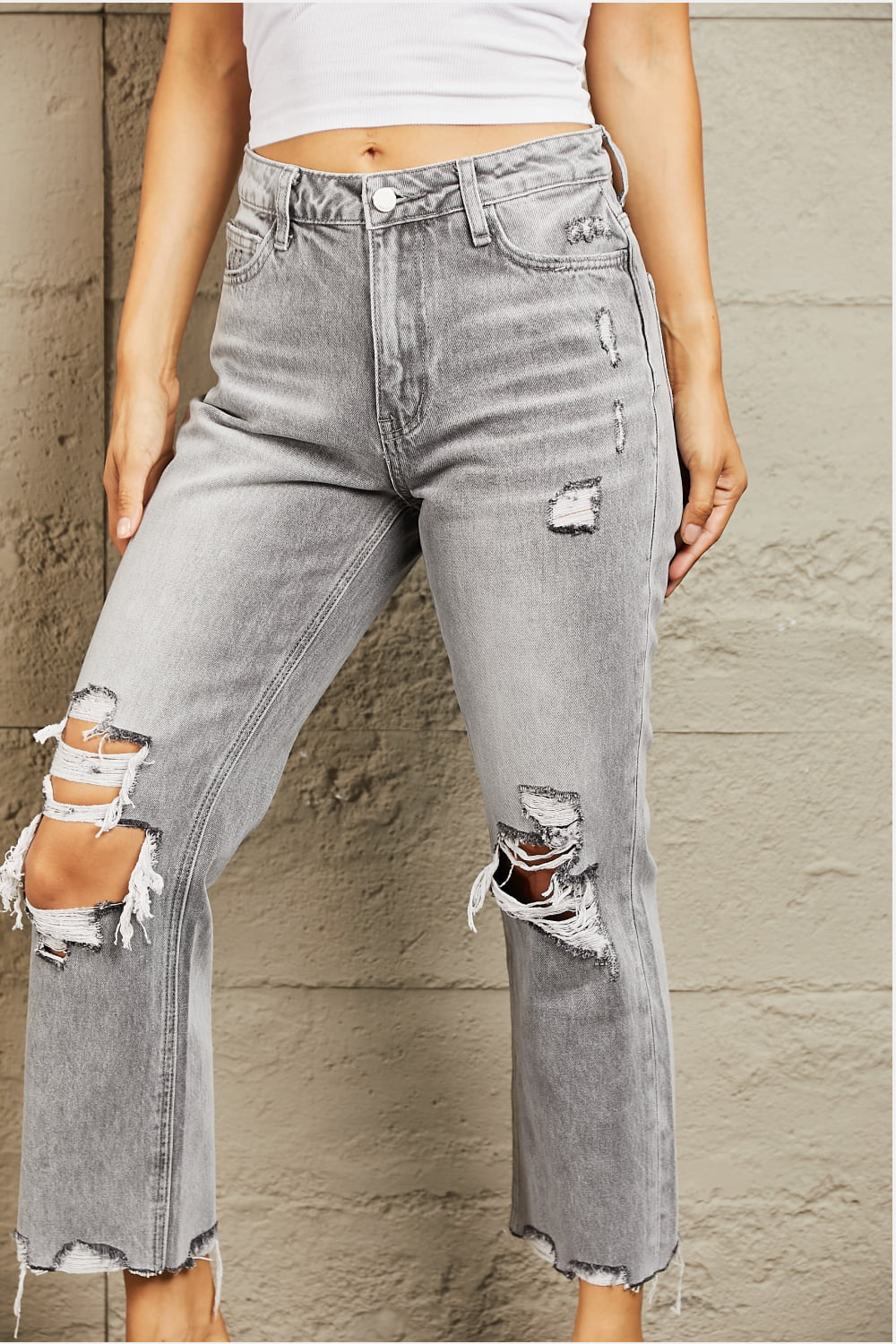 BAYEAS High Waisted Cropped Straight Jeans