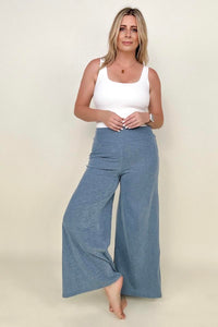 Solid Wide Waistband Wide Leg Pants