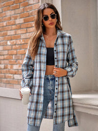 Plaid Collared Neck Single-Breasted Tie Back Jacket