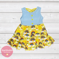 Yellow Sunshine & Rainbows CrissCross Dress (SWS4216)-Dresses-Sparkledots-sparkledots