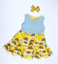 Yellow Sunshine & Rainbows CrissCross Dress (SWS4216)-Dresses-Sparkledots-sparkledots